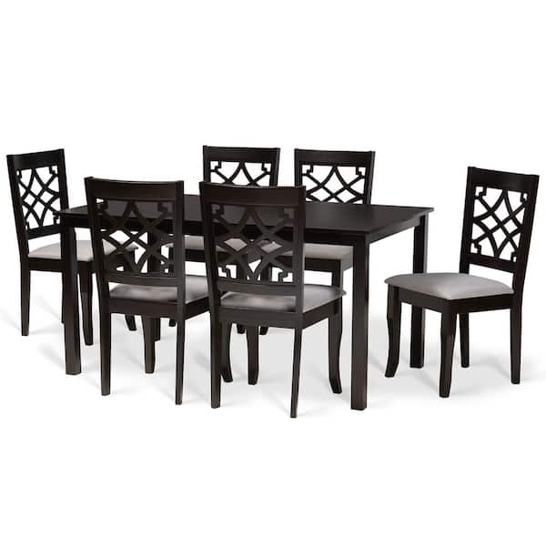 Baxton Studio Mael 7-Piece Grey and Dark Brown Dining Set