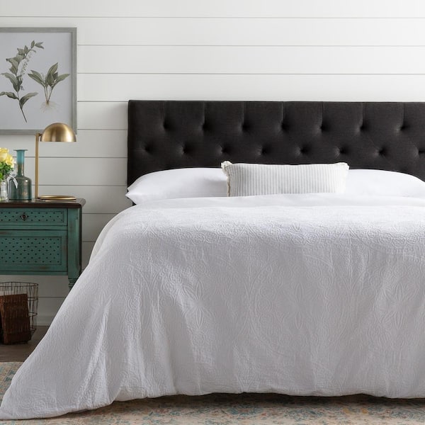 Brookside Emmie Adjustable Black King Upholstered Low Profile Headboard with Diamond Tufting