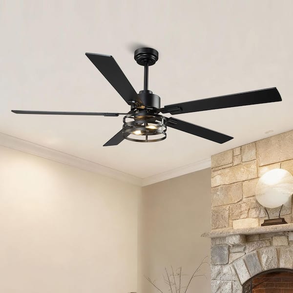 60 in. Indoor Matte Black Reversible Blades Downrod Mount Smart Ceiling Fan with Light Kit and Remote Control