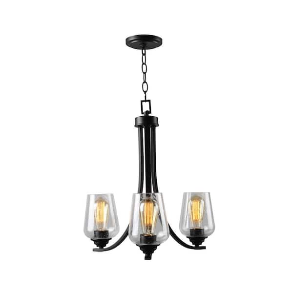 Minka Lavery Shyloh 3-Light Black Chandelier with Clear Seeded Glass Shades