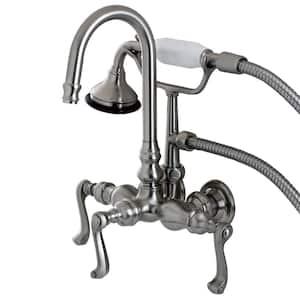 Vintage 3-3/8 in. Center 3-Handle Claw Foot Tub Faucet with Handshower in Brushed Nickel