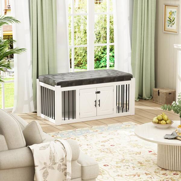 FUFU GAGA Indoor Modern Crates Entryway Bench Furniture Wooden Bed End Bench Dog House Large Dog Cage for Small Medium Pet Black