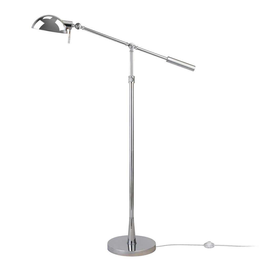 Polished Nickel Adjustable Floor Lamp with Dome Shade