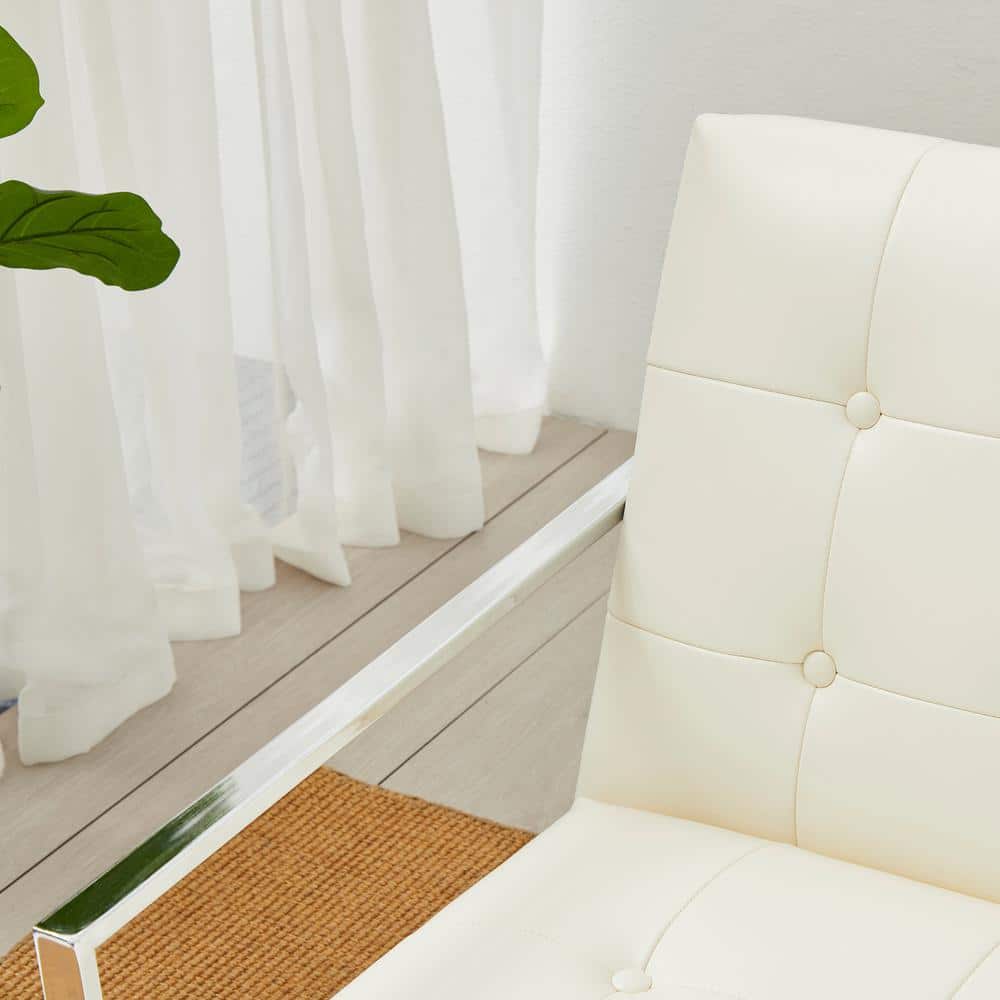 Mid-Century Chrome-Plated White Faux Leather Accent Chair