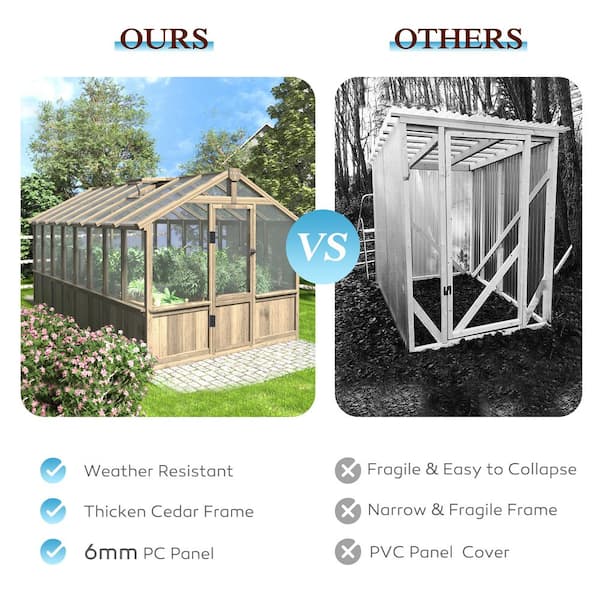 VEIKOUS 8 ft. W x 16 ft. D Cedar Wood Plant Greenhouse for