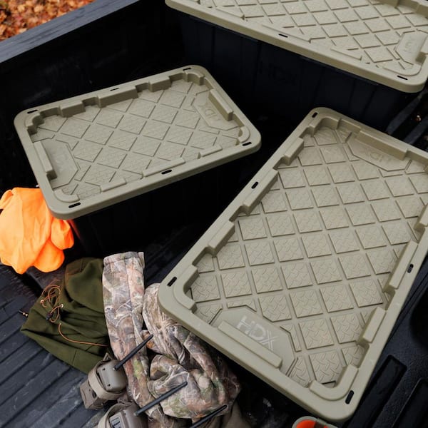 HDX 27 gal. Tough Storage Tote in Black and Army Green Combo - The