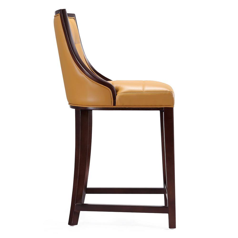 Elegant Camel Faux Leather & Dark Walnut Beech Wood Counter Stool