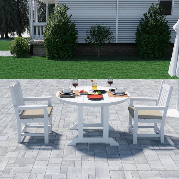 myhomore HDPE Outdoor Dining Armchair with Cushion White (Set Of 2)