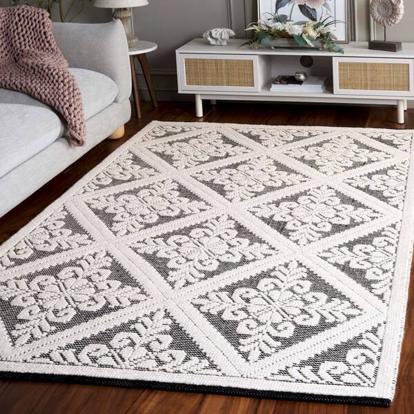 Vermont 6 ft. x 9 ft. Ivory/Black Diamond Ornate Area Rug