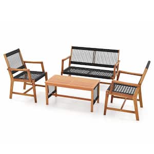 4-Piece Acacia Wood Patio Conversation Set with Hand Woven Rope
