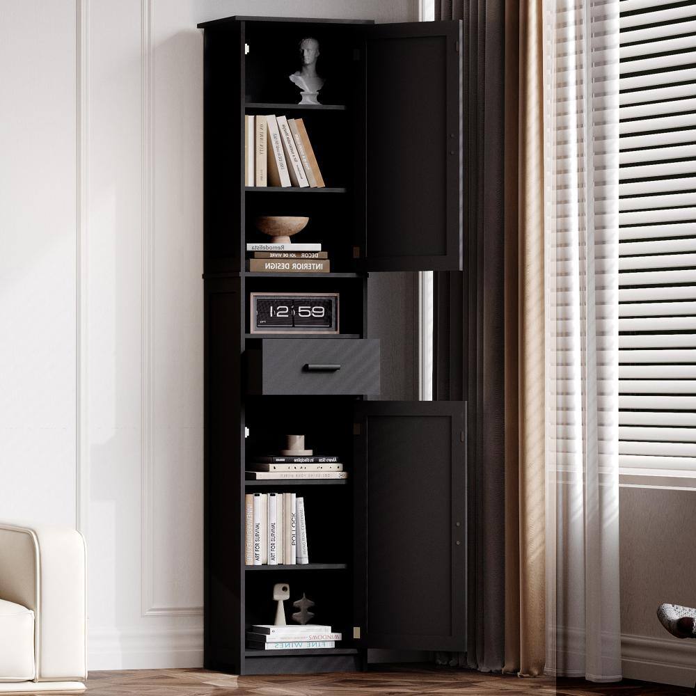 69 Inch Black Tall Narrow Cabinet with 2 Barn Doors, 1 Drawer & Adjustable Shelves for Home