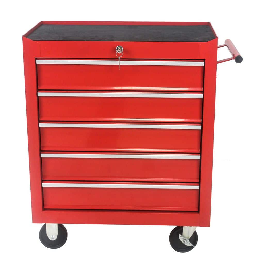 13 in. 5 Drawer Tool Chest, Side Tool Cabinets for Garage Storage with 4 Wheels and Locking System, Red price history on PriceWatchPro