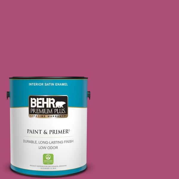BEHR PREMIUM PLUS 1 gal. #100B-7 Hot Pink Satin Enamel Low Odor Interior Paint & Primer
