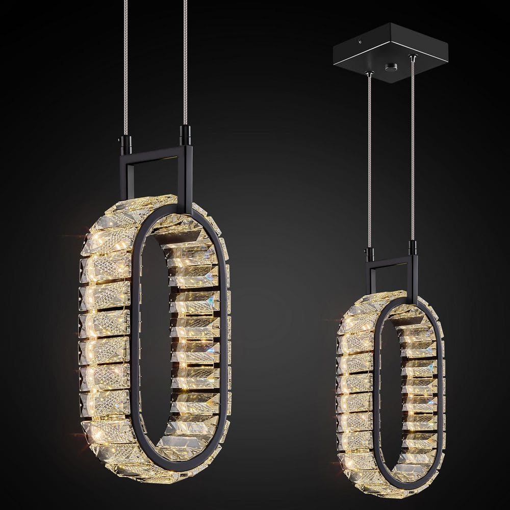 Home Lighting 12W 1-Light Black Oval Modern Led Crystal Pendant Light for Dining Room Living Room Kitchen price history on PriceWatchPro