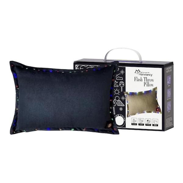 Rectangle Outdoor Throw Pillow with Led Lighting Edge-Blue