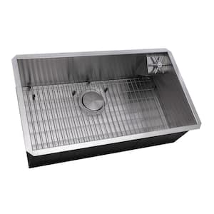Glass Rinser Ibiza 33 in. Undermount Single Bowl 16-Gauge Stainless Steel Rounded Corners Kitchen Sink