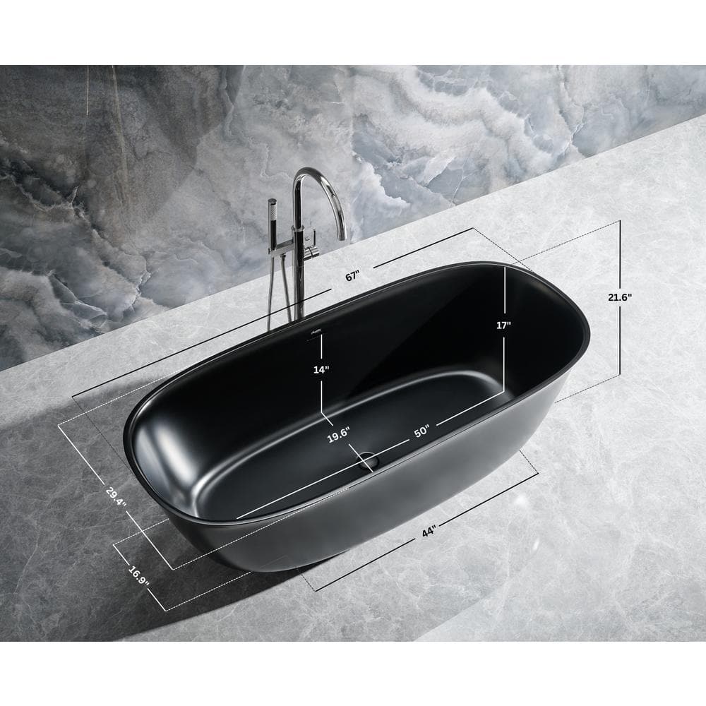 Fiore 67'' Matte Black Acrylic Freestanding Bathtub