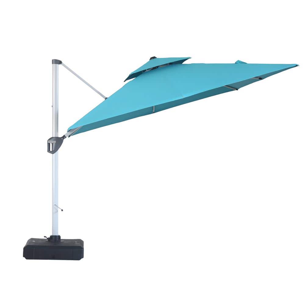 10 ft. Square Aluminum Cantilever Patio Umbrella 360-Degree Rotation Dual Top Steel Ribs with Cover and Base in Blue price history on PriceWatchPro