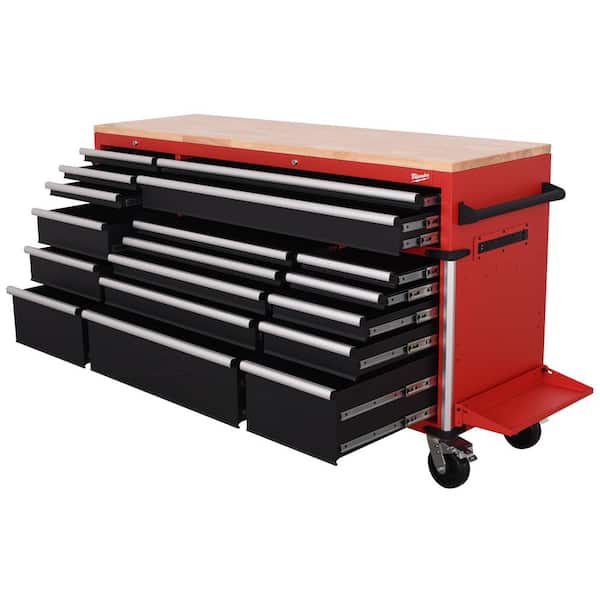 72 in. 18-Drawer Mobile Workbench with Solid Wood Top, Black 72 in. 18-Drawer Mobile Workbench with Solid Wood Top, Black