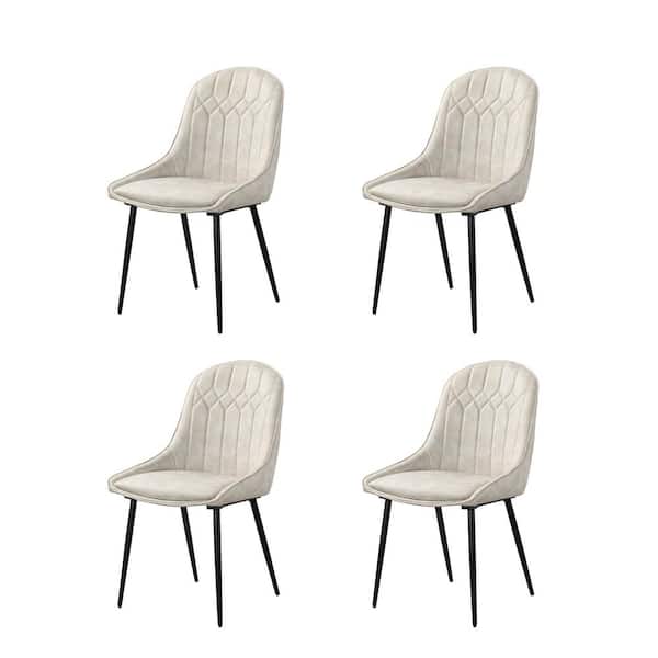 JAYDEN CREATION Calletano Modern Beige Upholstered Water Resistant Dining Chair with Metal Legs Set of 4