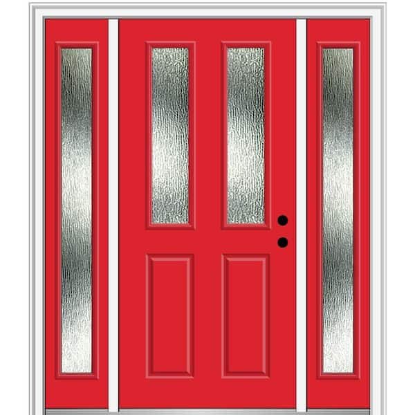 MMI Door 60 in. x 80 in. Left-Hand Inswing Rain Glass Red Saffron Fiberglass Prehung Front Door on 4-9/16 in. Frame