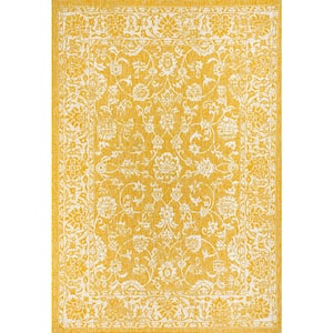 Tela Bohemian Textured Weave Floral Yellow/Cream 5 ft. x 8 ft. Indoor/Outdoor Area Rug