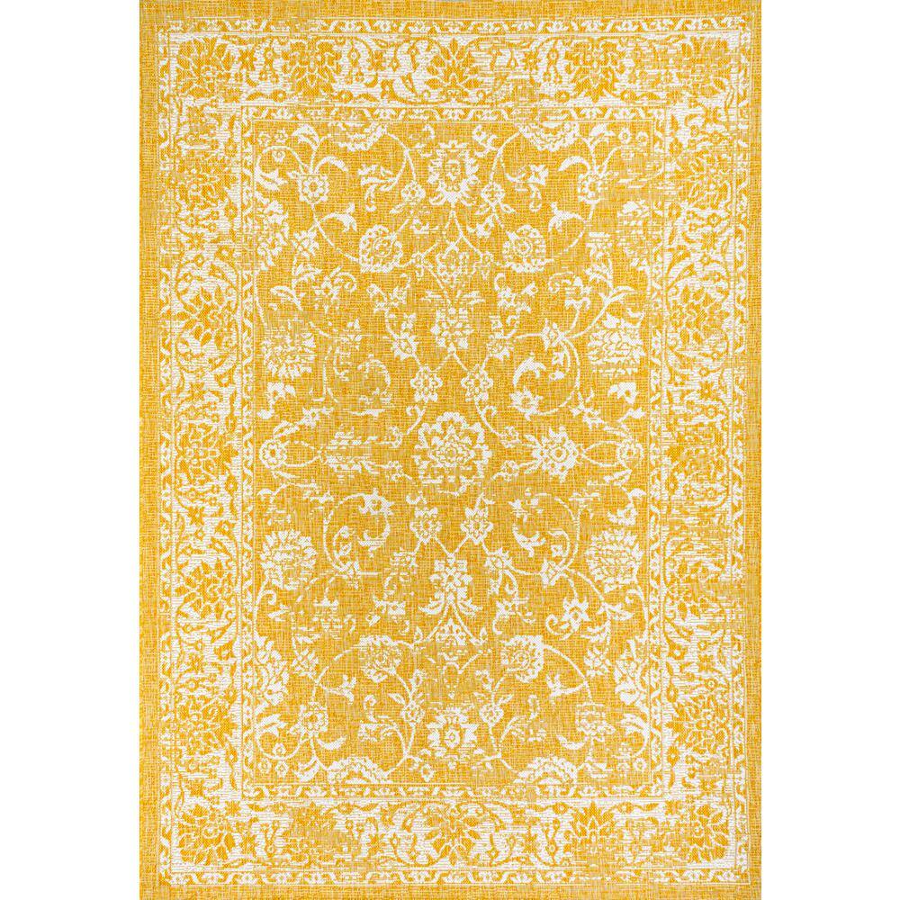 9' x 12' Yellow and Cream Floral Synthetic Rectangular Rug