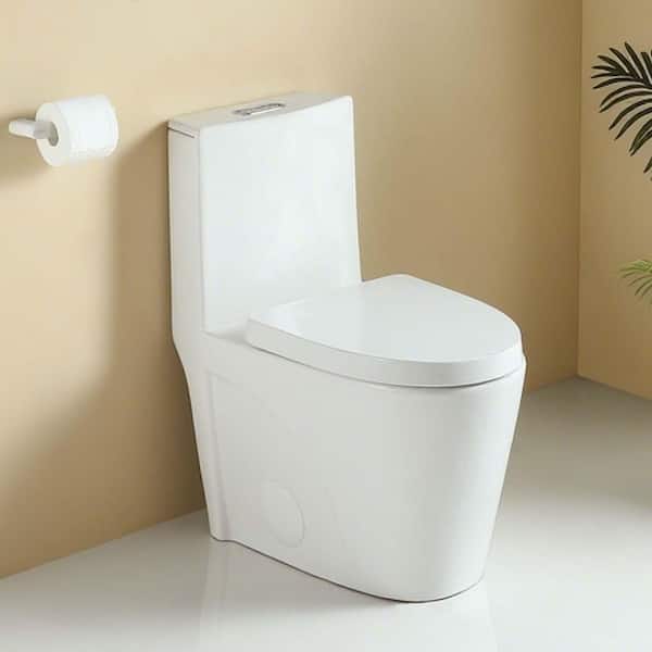Unbranded 12 in. 1-Piece 1.1/1.6 GPF Dual Flush Elongated Toilet in White Seat Included, Soft-Close Seat, Water-Saving Bathroom