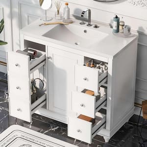 Ami 36 in. W x 18 in. D x 34 in. H Single Sink Bathroom Vanity In White With Resin Integrated Sink Top ( 4-Drawers)