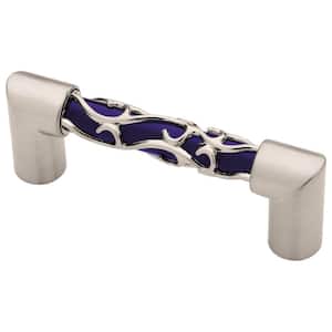 Crystal Lace 3 in. (76 mm) Satin Nickel and Blue Cabinet Drawer Bar Pull