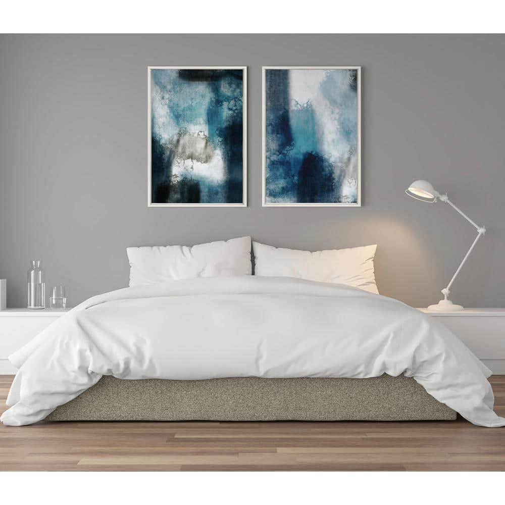 Aqua Abstract 1 White Framed Canvas Print, 23x33
