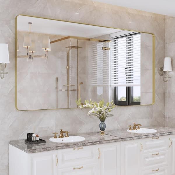 Klajowp 72 in. W x 36 in. H Large Rectangular Framed Wall Mounted Bathroom Vanity Mirror in Brushed Gold