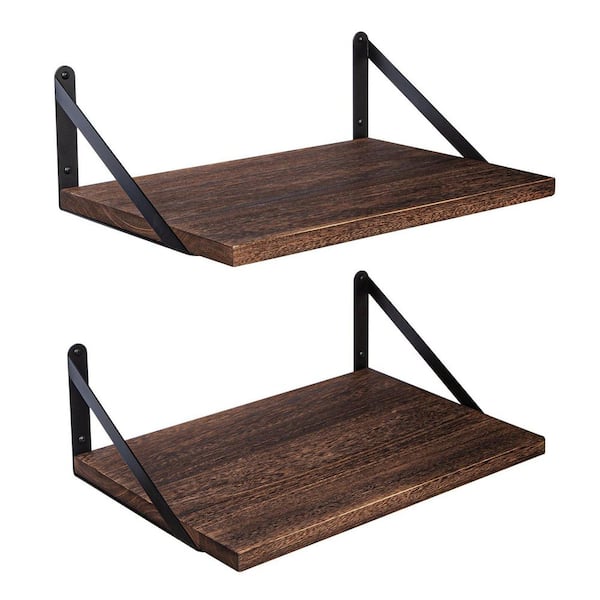 Unbranded 16 in. W x 12 in. D Rustic Brown Wood Floating Shelves, Wall Mounted Wide Deep Storage Decorative Wall Shelf (Set of 2)