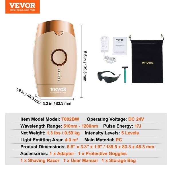 VEVOR IPL Hair Removal, Permanent Hair Removal with Sapphire Ice Cooling  System, Painless At-Home Hair Removal Device for Women Men, Auto/Manual  Modes, 5 Levels for Body & Face