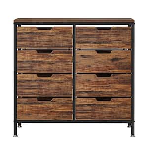 Ellie 8-Drawer Brown Double Dresser Wide Chest of Drawers for Bedroom Living Room 38.6 in. H x 39.37 in. W x 13.78 in. D