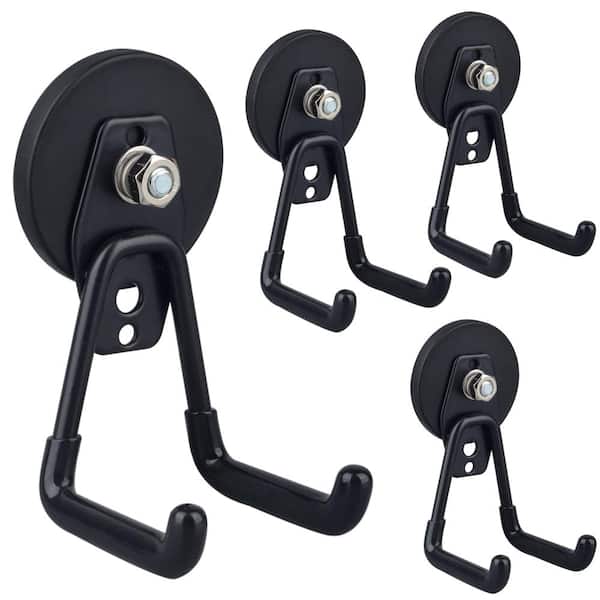 4 Pack Black Metal Magnetic Garage Storage Hooks for Garage Shed Wall Storage Ladders Bikes Garden Tools Hoses