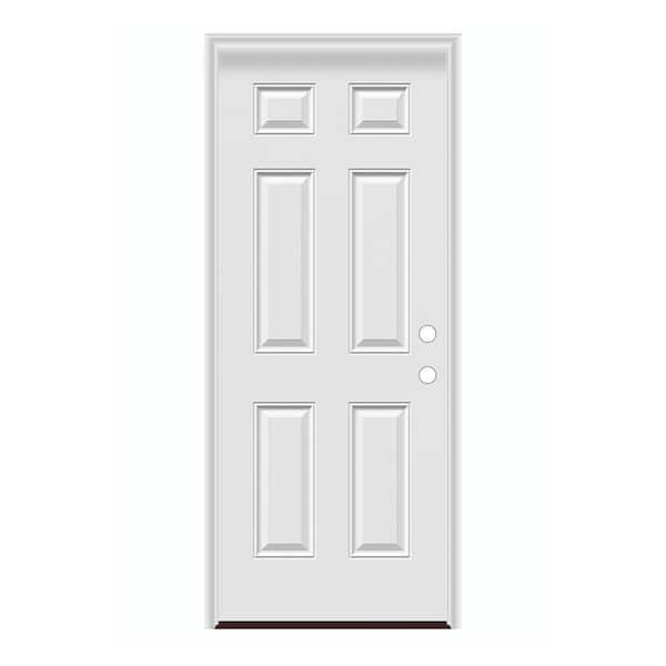 34 in. x 80 in. Left-Hand/Inswing 6-Panel Primed Steel Prehung Front Door w/PVC Frame