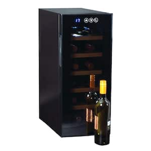 Deluxe 12 Bottle Wine Cooler, Beech Wood Racks, Black, 1 cu. ft.. (28L), Freestanding