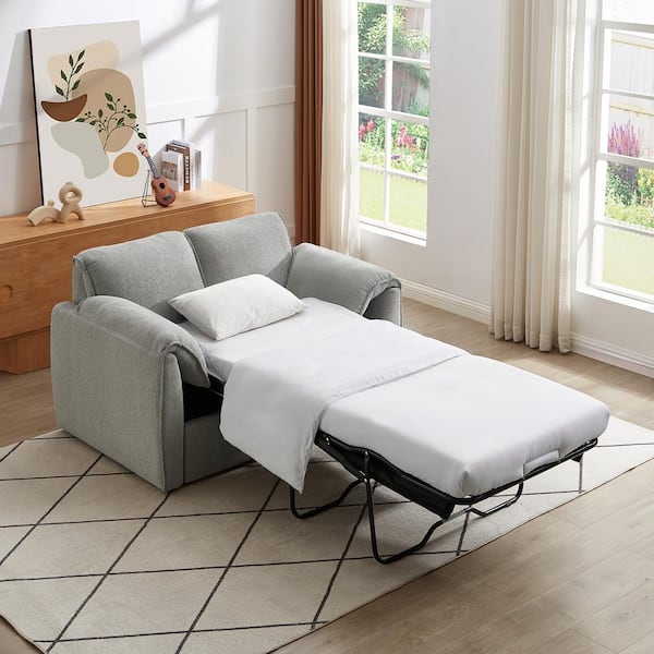 Sylvara 55.9 in. Grey Modern Upholstered Chenille Twin Size Convertible Sofa Bed
