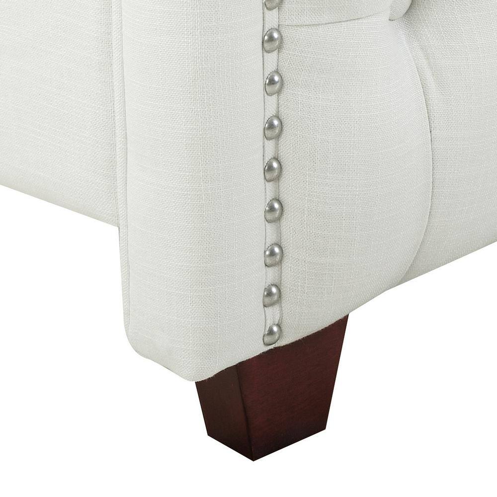 Antique White Tufted Upholstered Queen Bed with Nailhead Trim
