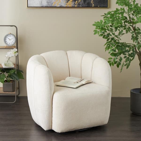 Cream Arched Swivel Polyester Accent Chair