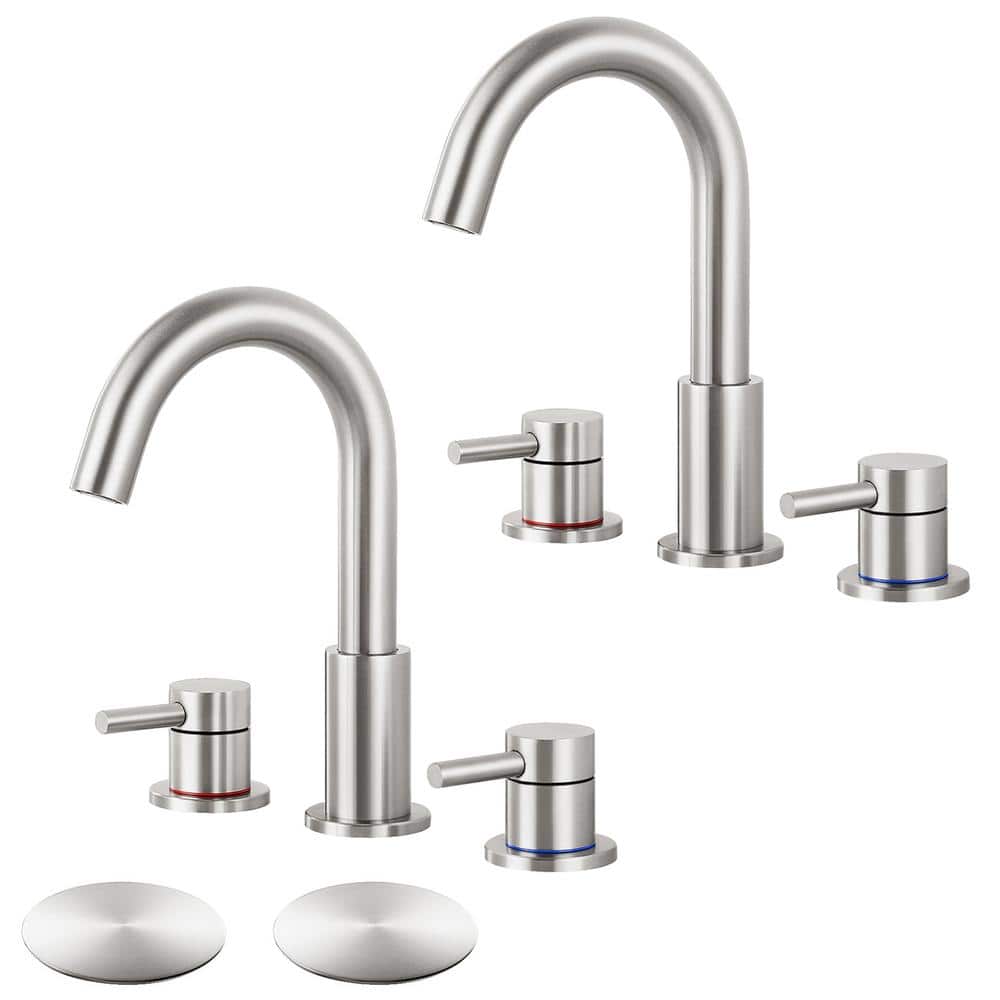 8 in. Widespread 2-Handle Low Arc Bathroom Faucet With Pop drain in Brushed