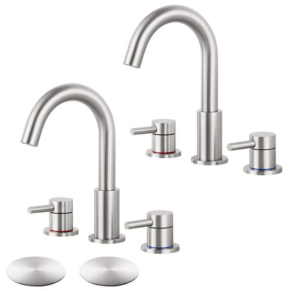 AKLFGN 8 in. Widespread 2-Handle Low Arc Bathroom Faucet With Pop drain in Brushed Nickel (2-Pack)