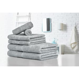 6-Piece Silver Carded 100% Cotton Towel Set : 2 bath :2 hand :2 Washcloth