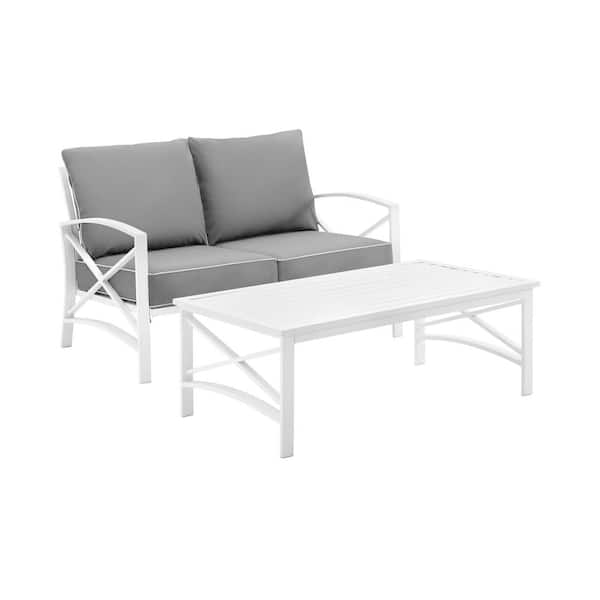 CROSLEY FURNITURE Kaplan White 2-Piece Metal Patio Seating Set with Grey Cushions