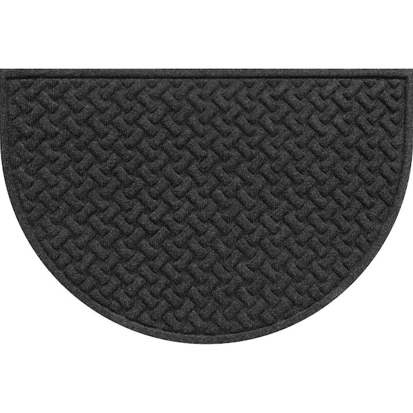 Basketweave Onyx 24 in. x 36 in. Half Round Indoor/Outdoor Mat