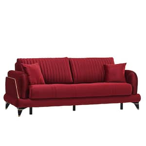 Sapphire Collection Convertible 87 in. Burgundy Microfiber 3-Seater Twin Sleeper Sofa Bed with Storage