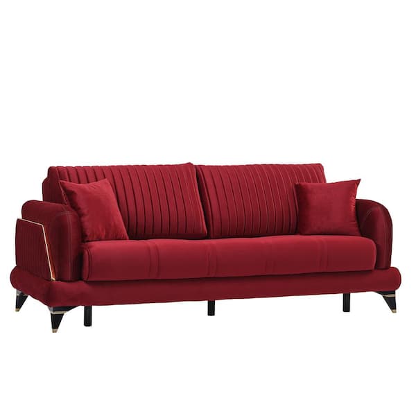 Ottomanson Sapphire Collection Convertible 87 in. Burgundy Microfiber 3-Seater Twin Sleeper Sofa Bed with Storage