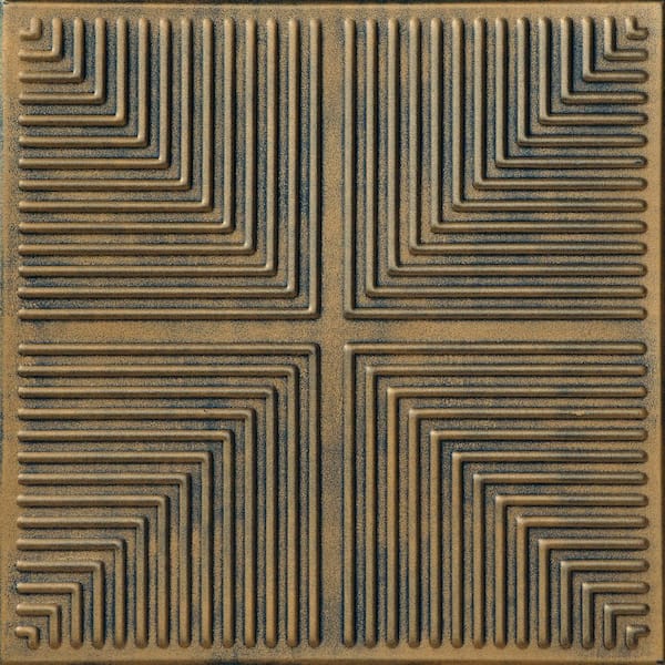 A La Maison Ceilings Pyramid Illusion 1.6 ft. x 1.6 ft. Glue Up Foam Ceiling Tile in Antique Gold