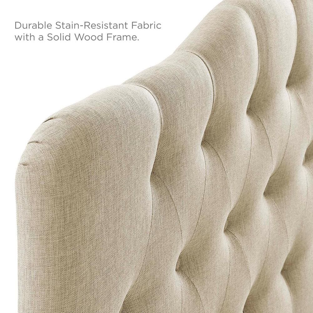 Beige Tufted Upholstered Queen Fabric Headboard